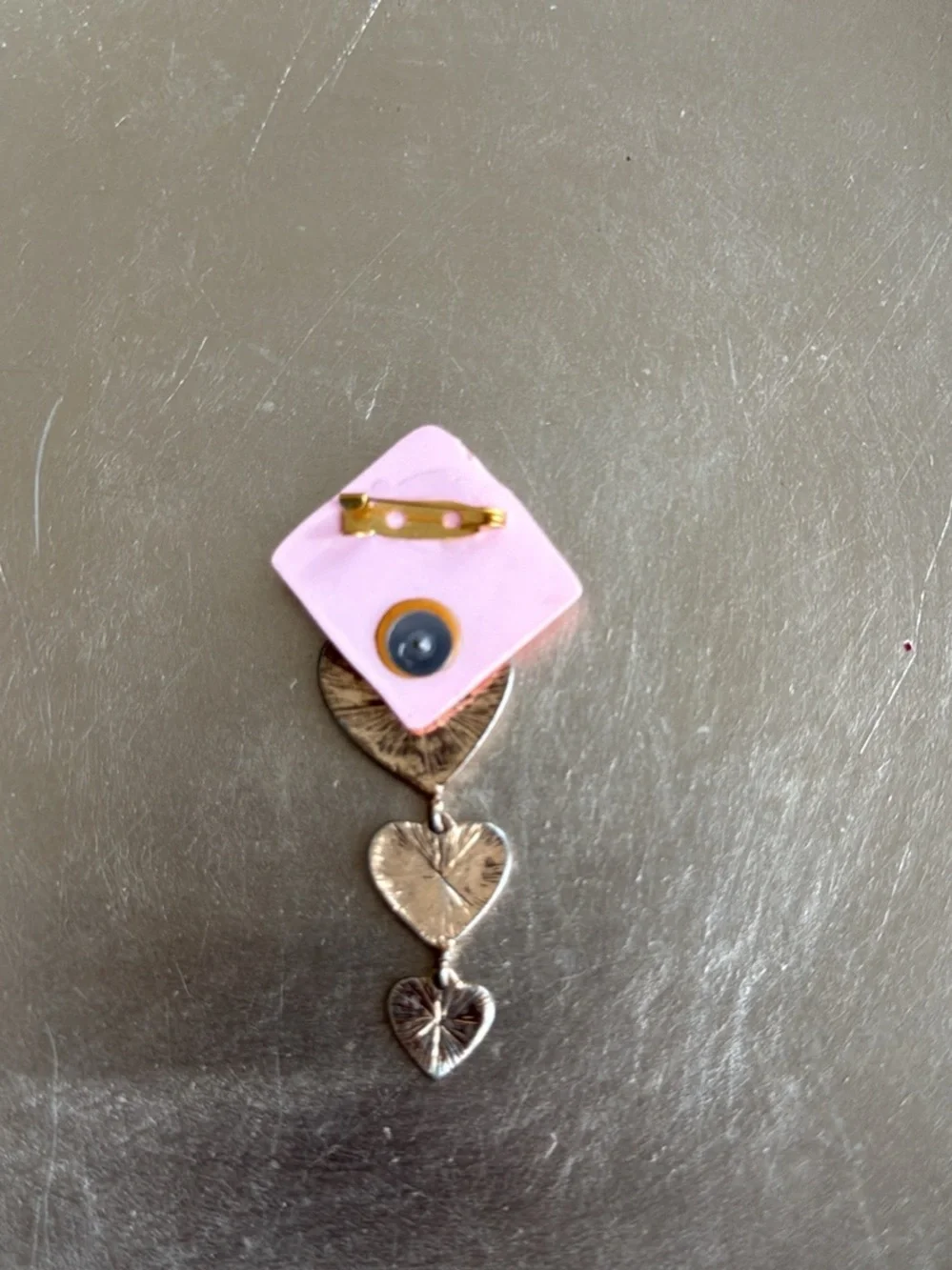 Pin Pink Heart Drop with Gold Bird Accent Upcycled Fun Brooch Gift Balletcore